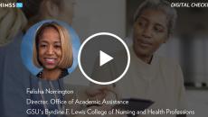 Felisha Norrington at GSU's College of Nursing and Health Professions_ Photo: Nurse giving a medical checkup with iPad by FatCamera/Getty Images