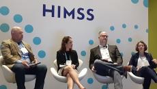 Moderator Michael Marchant, Evelyn Gallego, Ammon Fillmore and Melissa Soliz talk about interoperability and health equity at HIMSS23 in Chicago Monday.