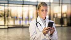 Healthcare worker using smartphone