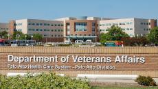 VA Palo Alto building and sign on wall in front